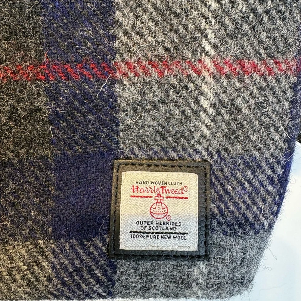 Harris Tweed mini back pack in grey and blue plaid pattern